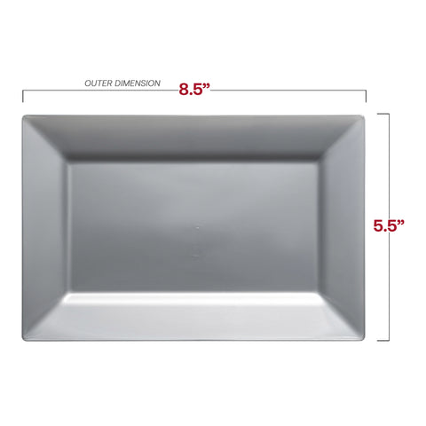Silver Rectangular Disposable Plastic Dessert Plates (5.5