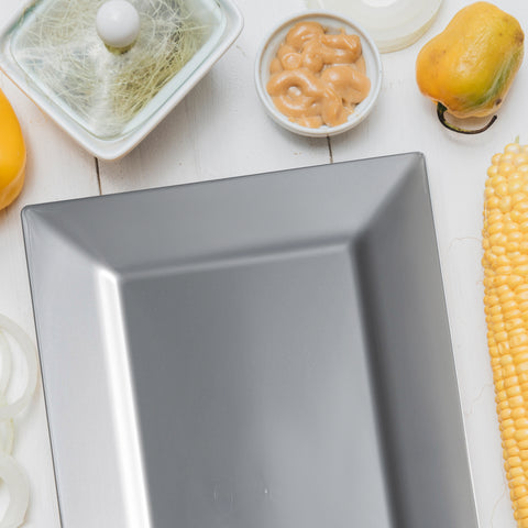 Silver Rectangular Disposable Plastic Dessert Plates (5.5