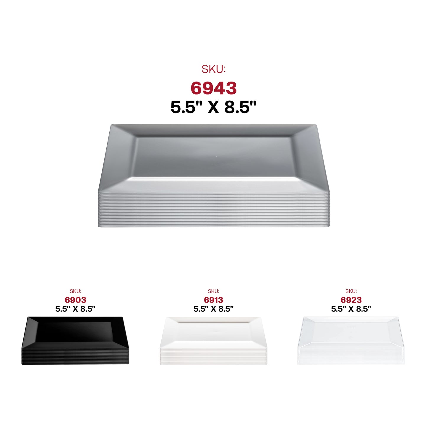 Silver Rectangular Disposable Plastic Dessert Plates (5.5" x 8.5")