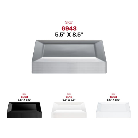 Silver Rectangular Disposable Plastic Dessert Plates (5.5