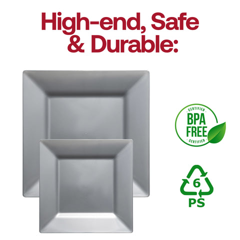 Silver Square Disposable Plastic Dinner Plates (9.5