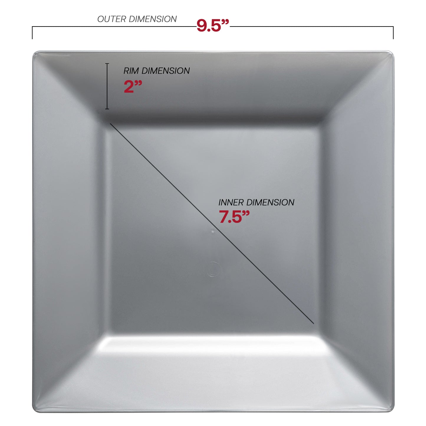 Silver Square Disposable Plastic Dinner Plates (9.5")