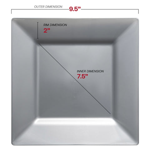Silver Square Disposable Plastic Dinner Plates (9.5