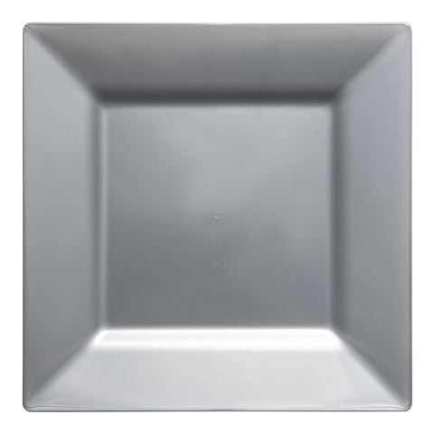 Silver Square Disposable Plastic Dinner Plates (9.5