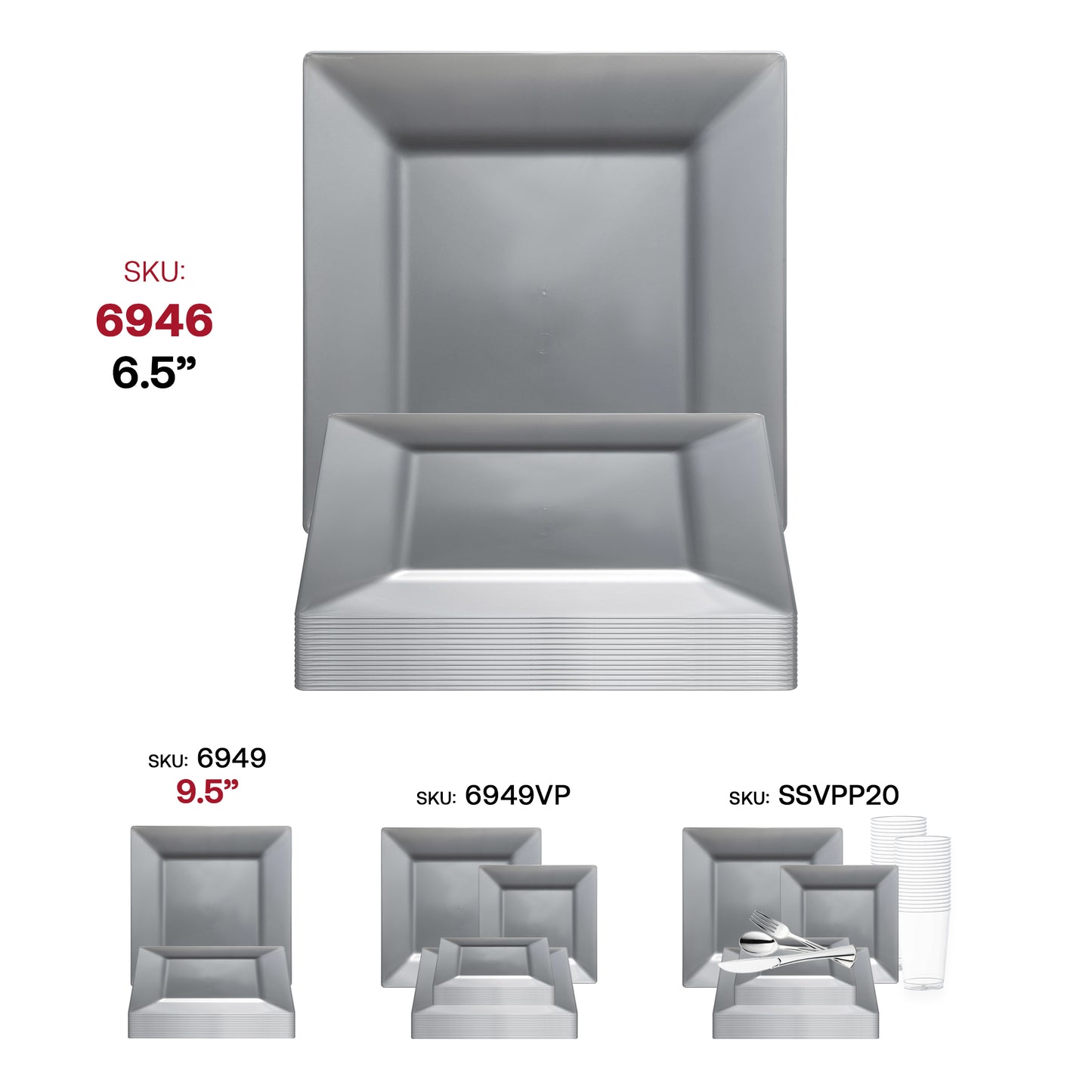 Silver Square Disposable Plastic Salad Plates (6.5")