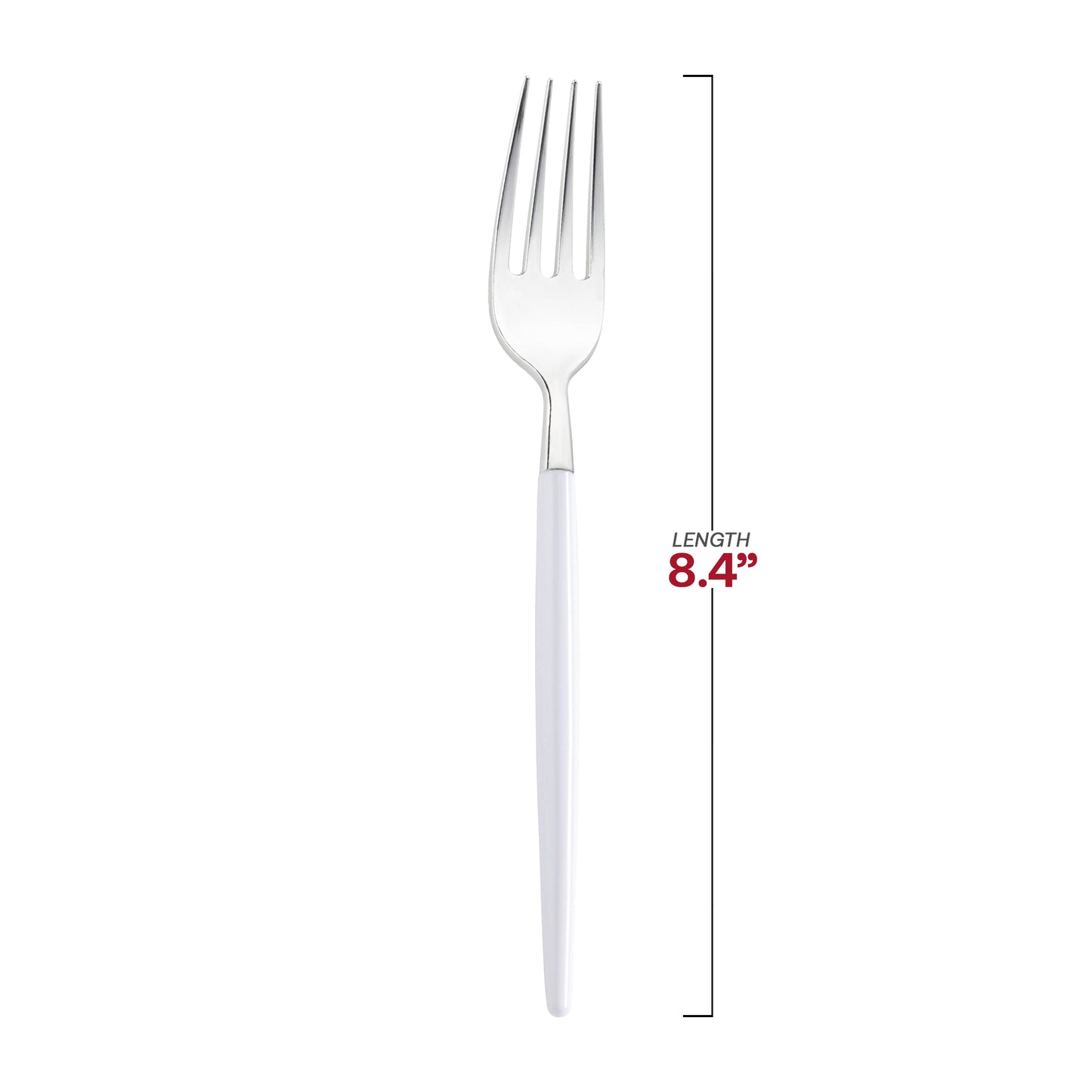 Silver with White Handle Moderno Disposable Plastic Dinner Forks Dimension | The Kaya Collection
