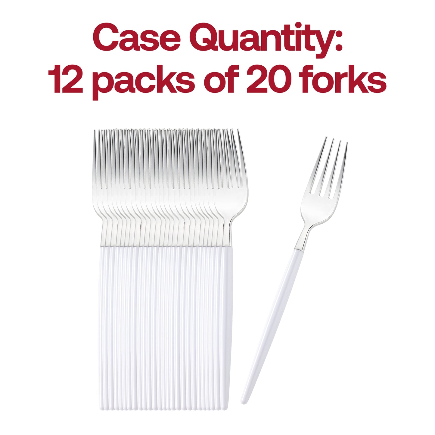 Silver with White Handle Moderno Disposable Plastic Dinner Forks Quantity | The Kaya Collection