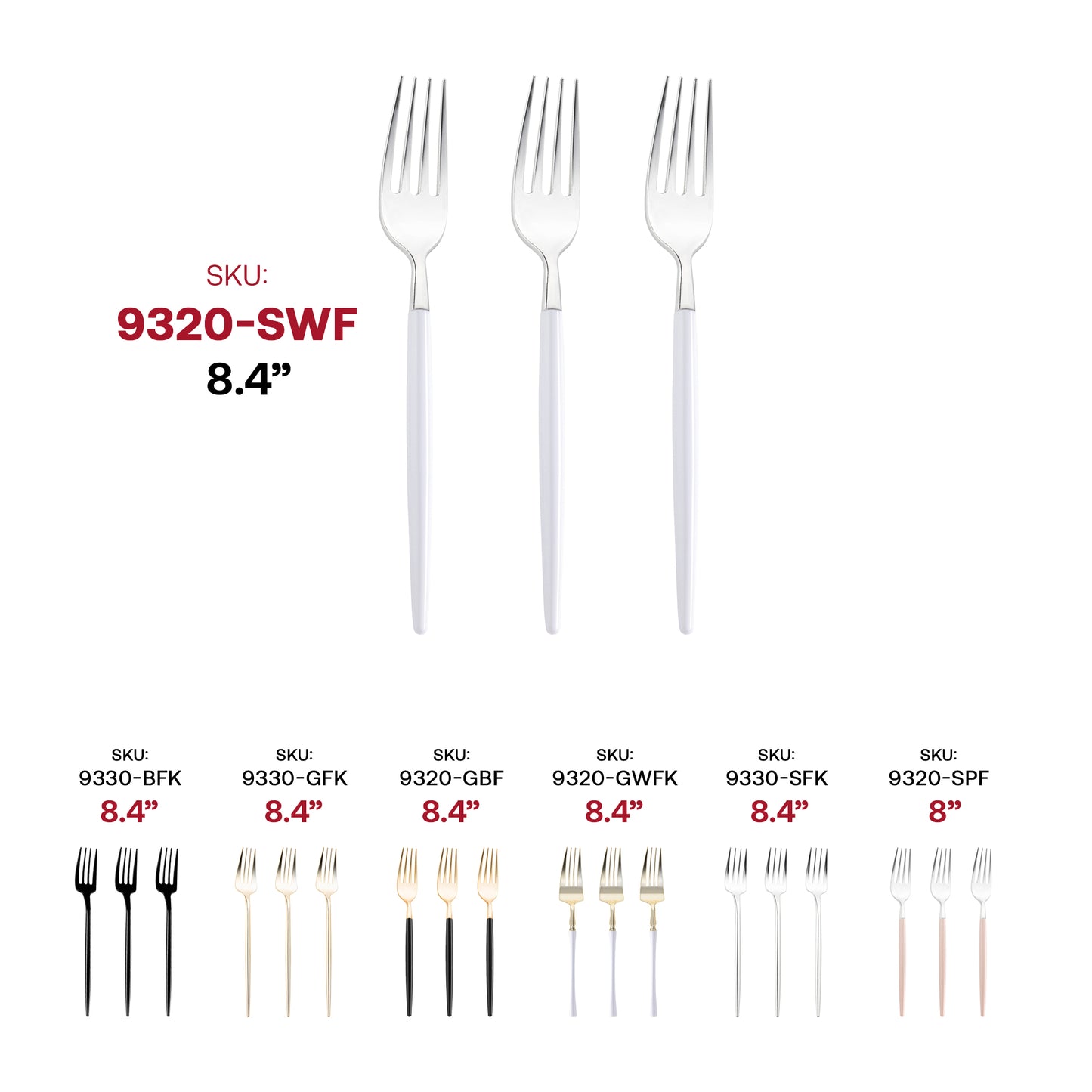Silver with White Handle Moderno Disposable Plastic Dinner Forks SKU | The Kaya Collection