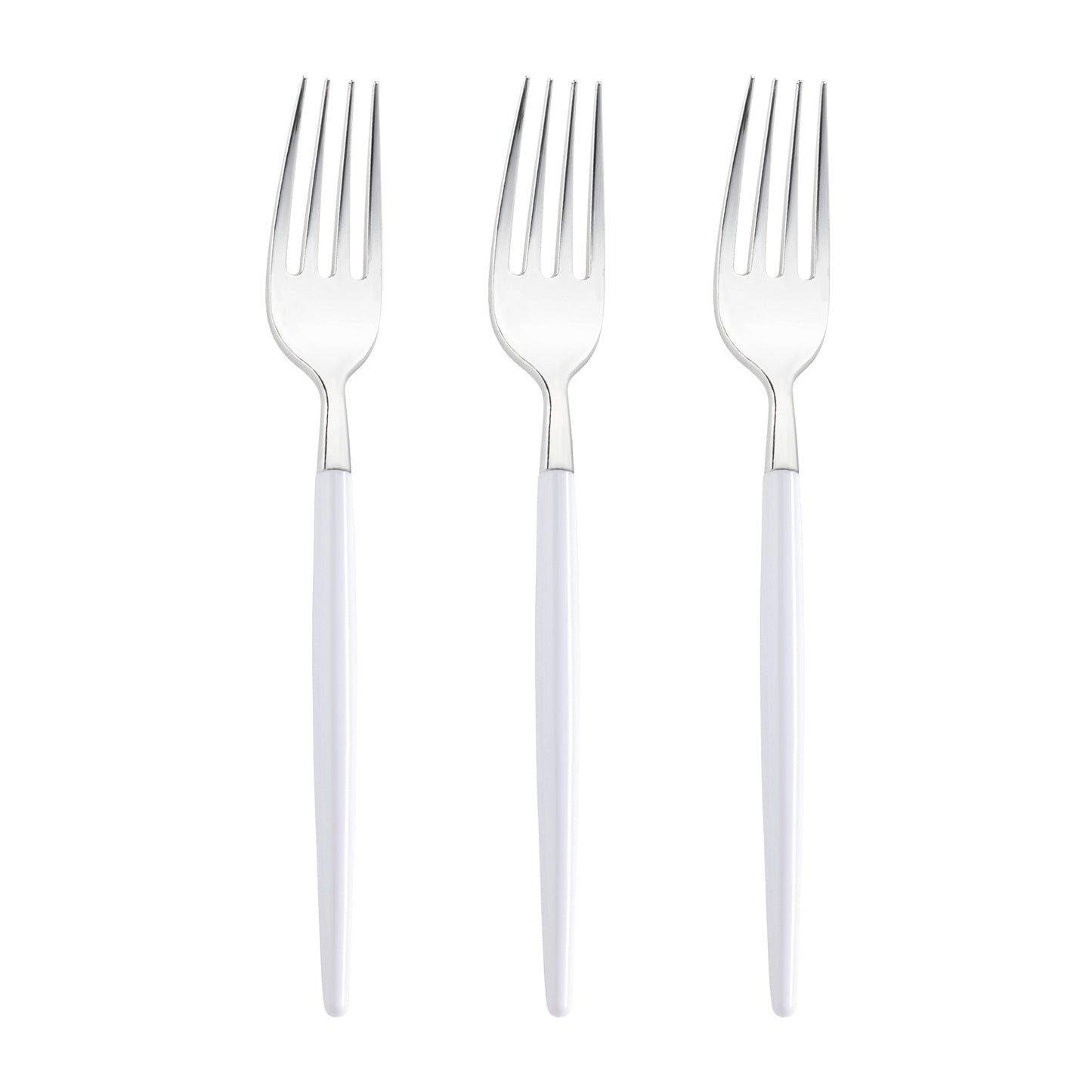 Silver with White Handle Moderno Disposable Plastic Dinner Forks Secondary | The Kaya Collection