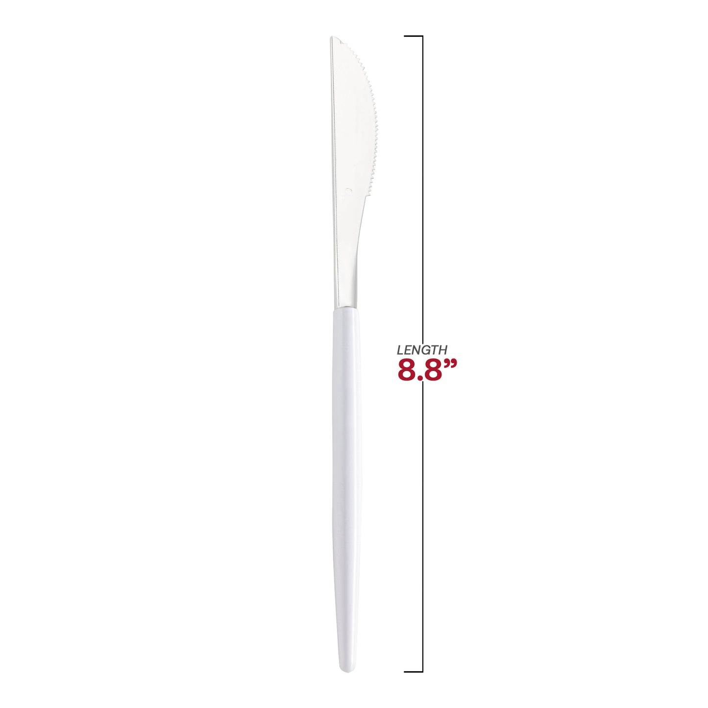 Silver with White Handle Moderno Disposable Plastic Dinner Knives Dimension | The Kaya Collection