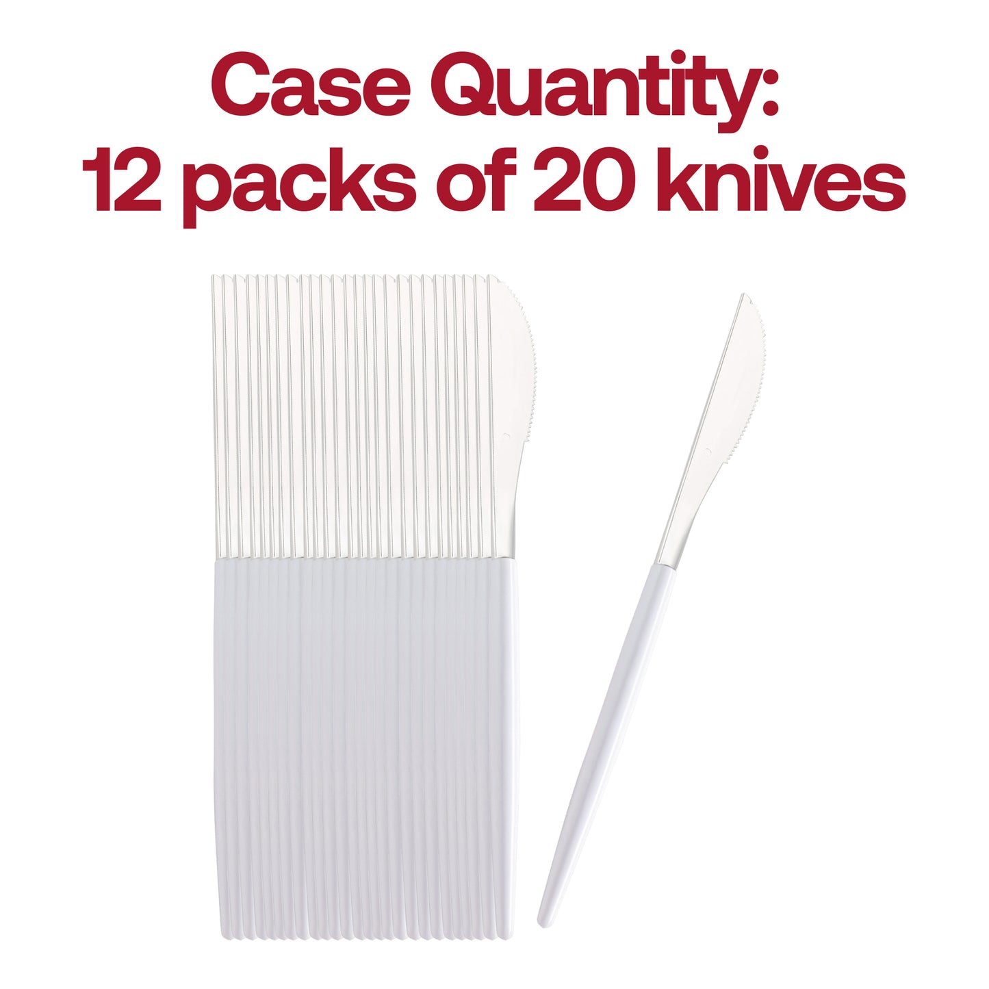 Silver with White Handle Moderno Disposable Plastic Dinner Knives Quantity | The Kaya Collection