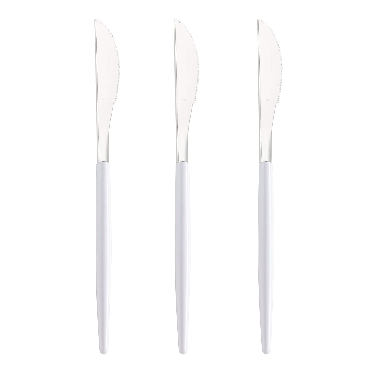 Silver with White Handle Moderno Disposable Plastic Dinner Knives Secondary | The Kaya Collection
