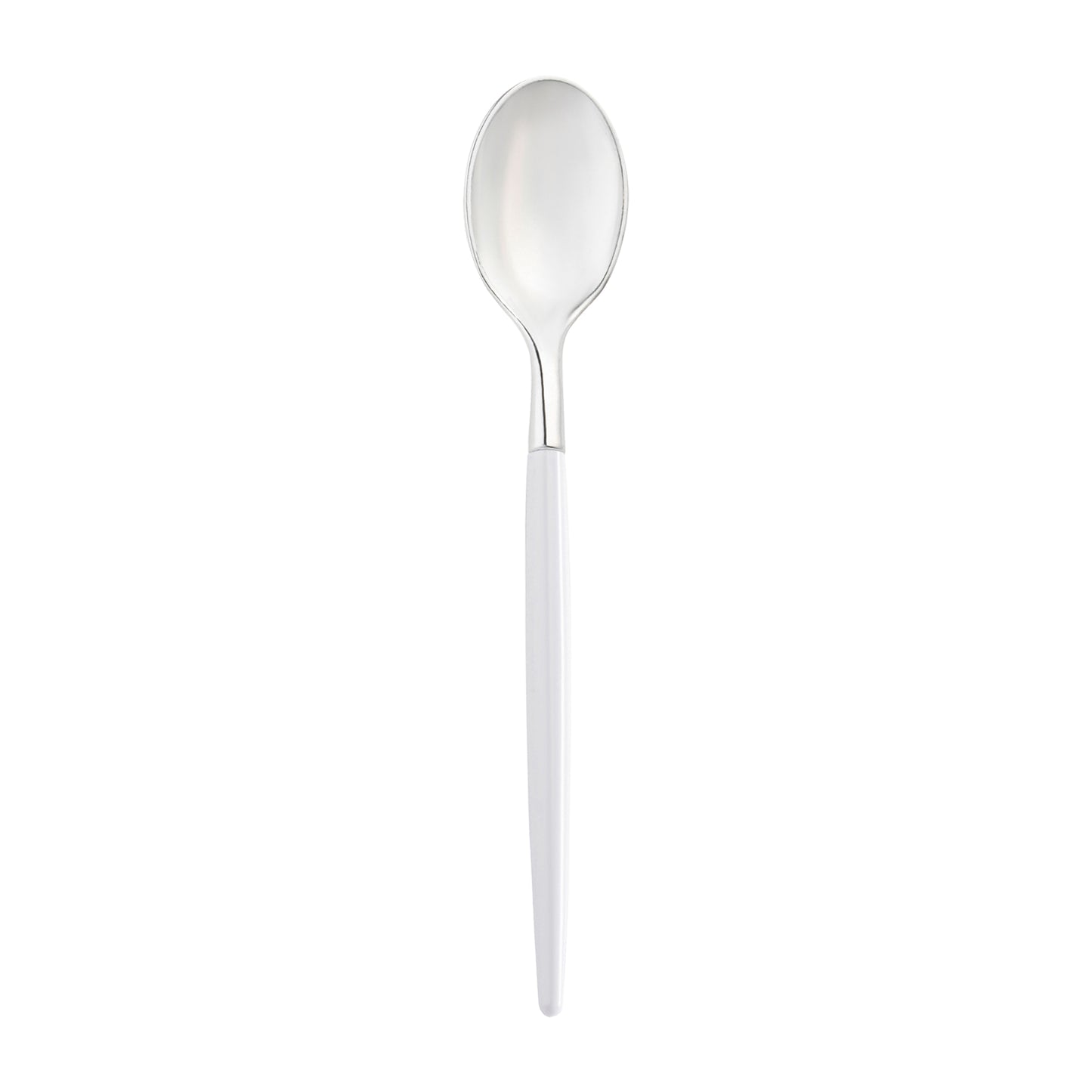 Silver with White Handle Moderno Disposable Plastic Dinner Spoons Main | The Kaya Collection