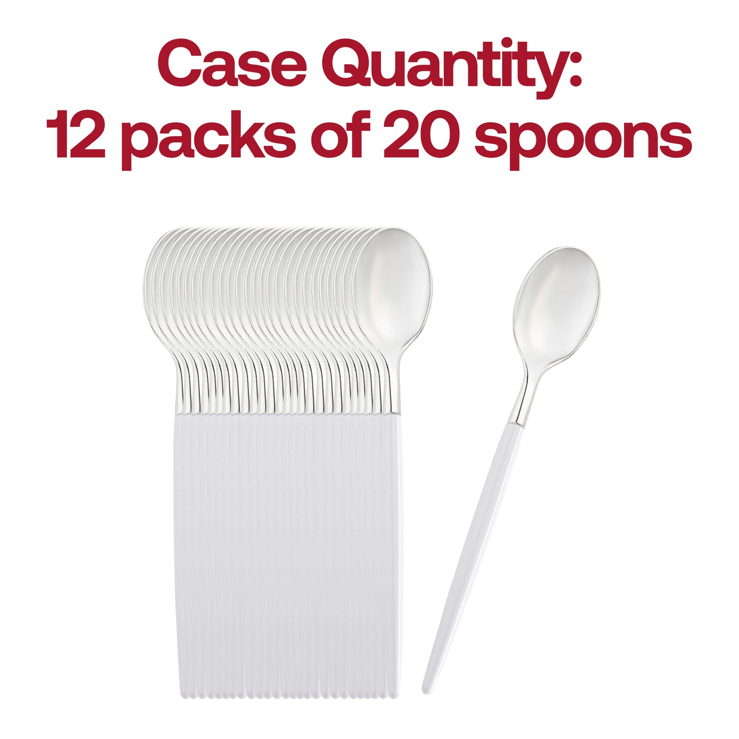 Silver with White Handle Moderno Disposable Plastic Dinner Spoons Quantity | The Kaya Collection