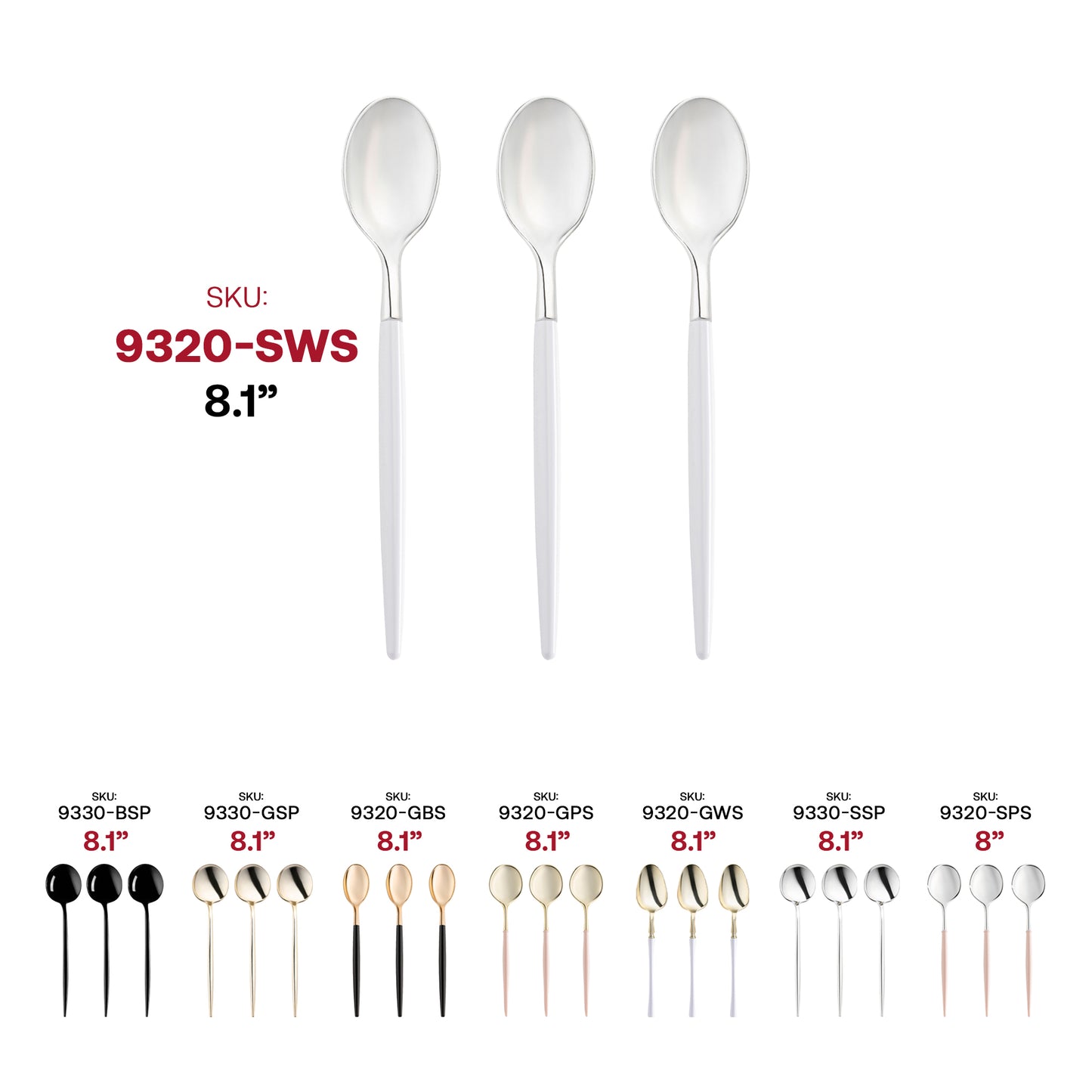 Silver with White Handle Moderno Disposable Plastic Dinner Spoons SKU | The Kaya Collection