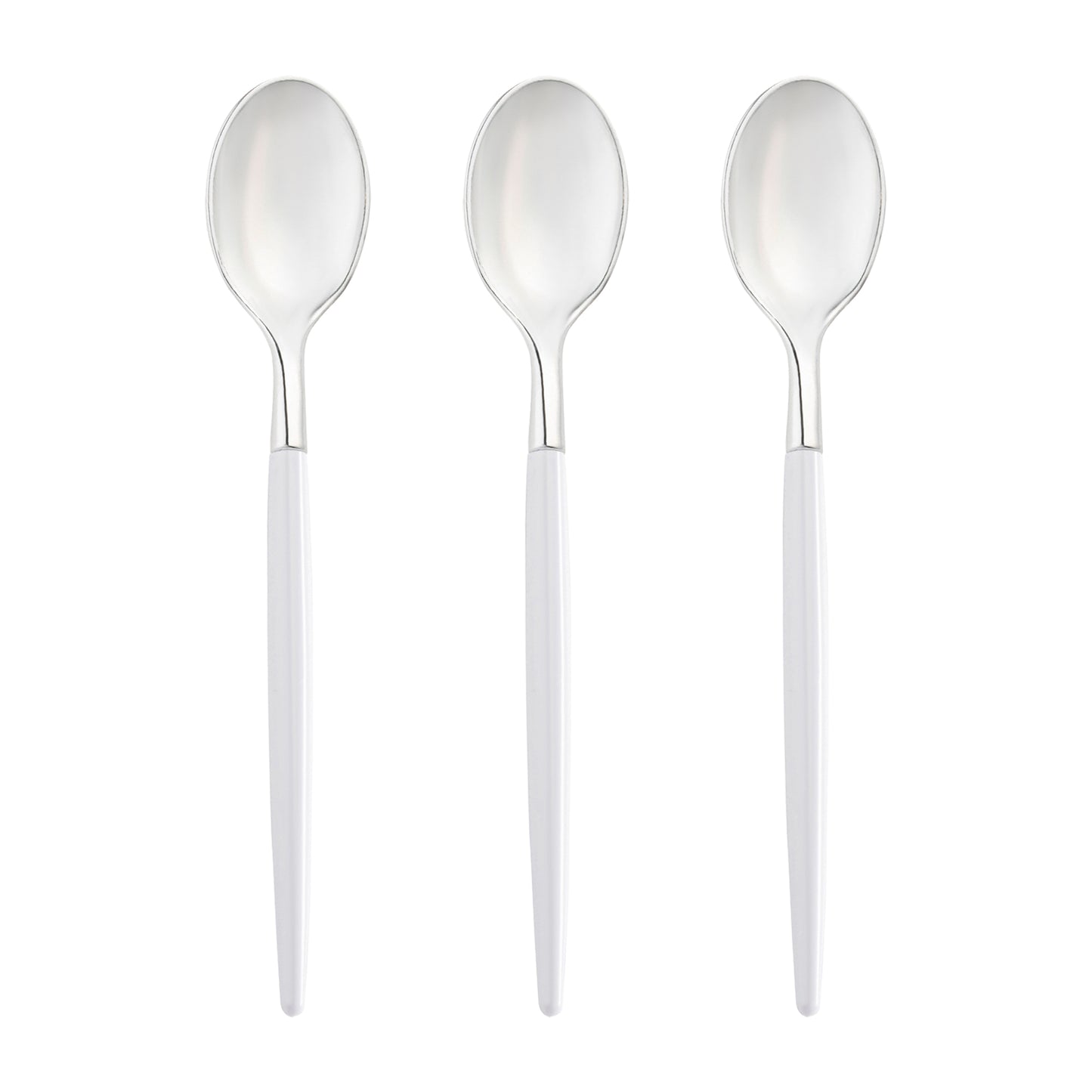 Silver with White Handle Moderno Disposable Plastic Dinner Spoons Secondary | The Kaya Collection