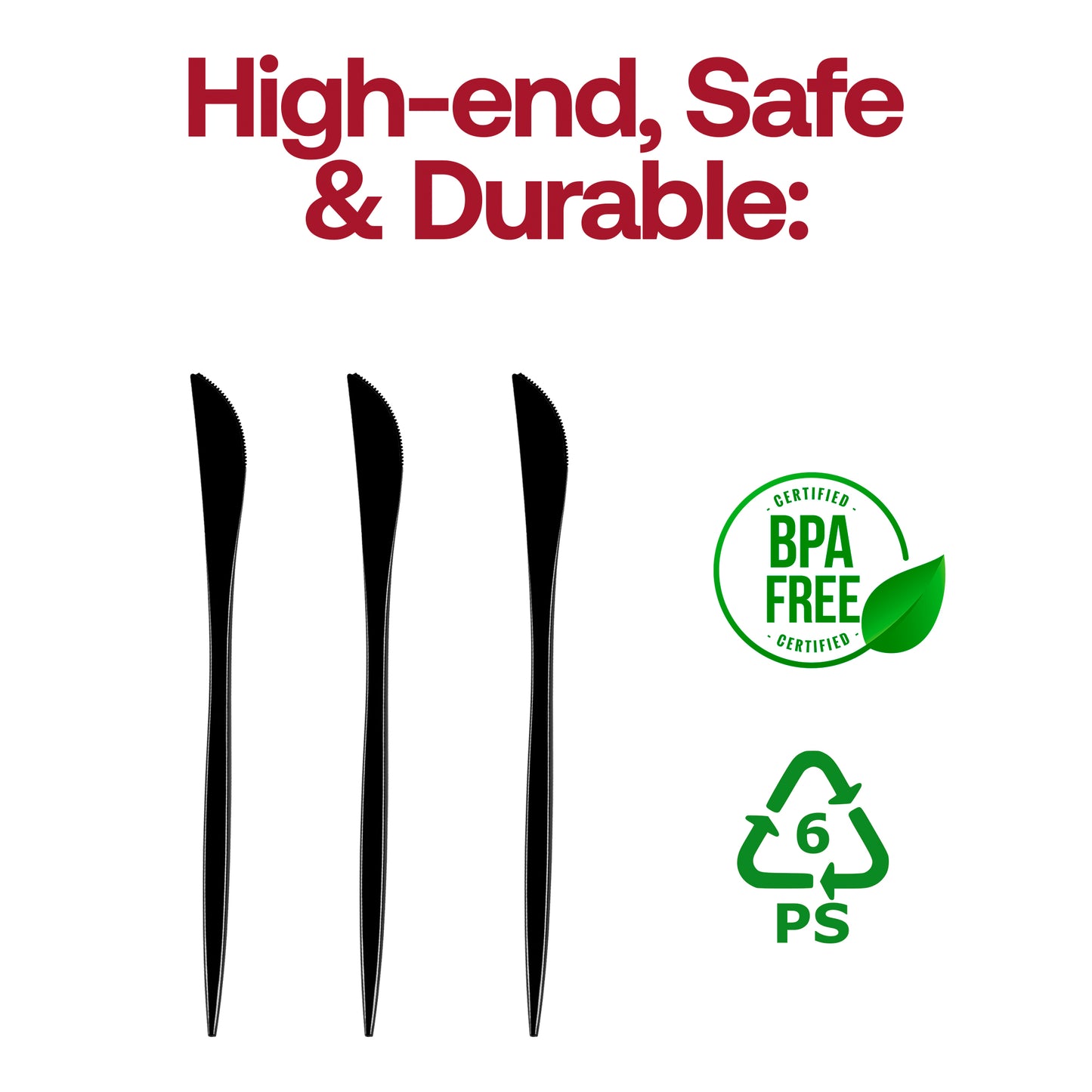 Solid Black Moderno Disposable Plastic Dinner Knives BPA | The Kaya Collection