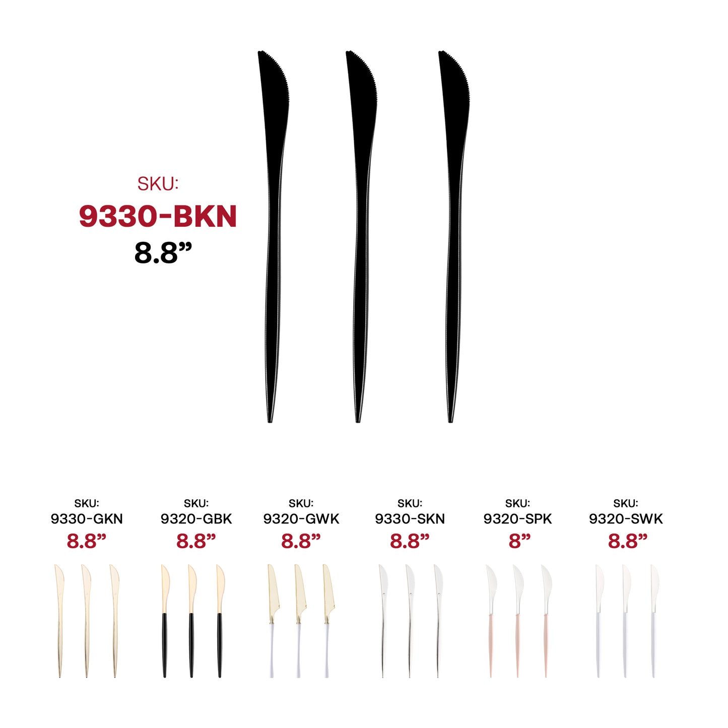 Solid Black Moderno Disposable Plastic Dinner Knives SKU | The Kaya Collection