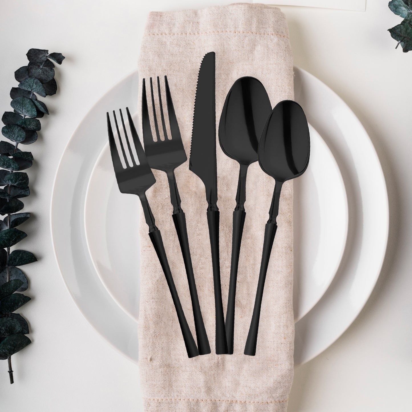 Solid Black Moderno Plastic Dessert Spoons
