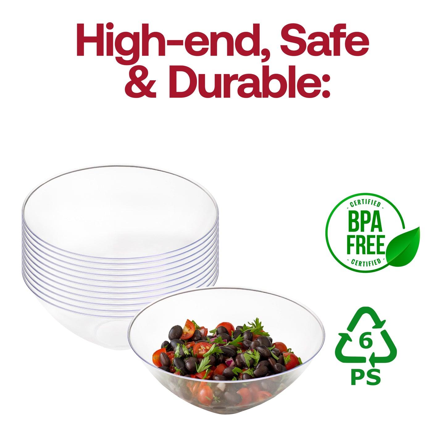 Solid Clear Organic Round Plastic Bowls (32 oz.) BPA | The Kaya Collection