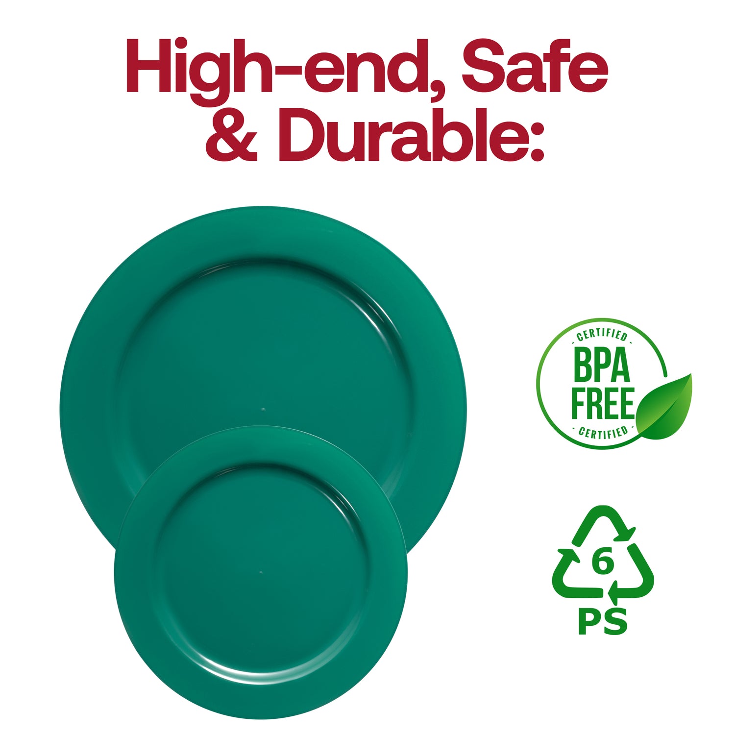 Solid Green Holiday Round Disposable Plastic Salad Plates (7.5") BPA | The Kaya Collection