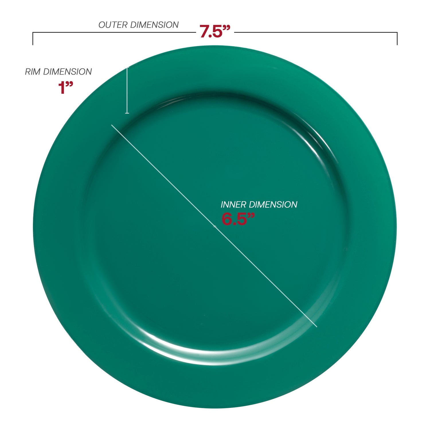 Solid Green Holiday Round Disposable Plastic Salad Plates (7.5") Dimension | The Kaya Collection