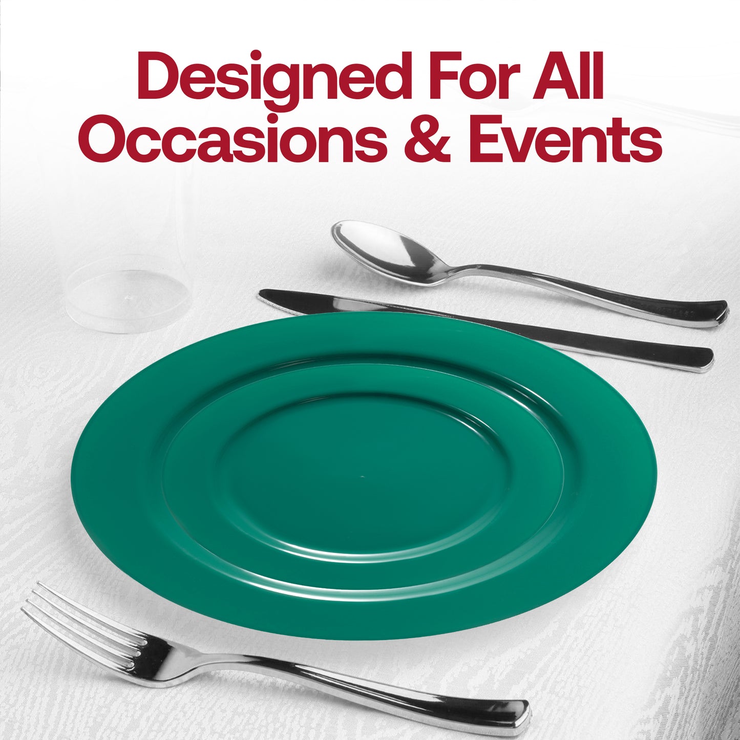 Solid Green Holiday Round Disposable Plastic Salad Plates (7.5") Lifestyle | The Kaya Collection