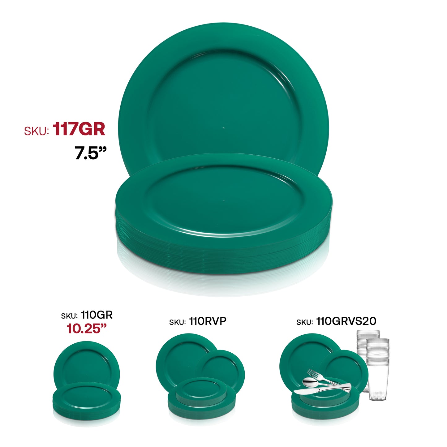 Solid Green Holiday Round Disposable Plastic Salad Plates (7.5") SKU | The Kaya Collection