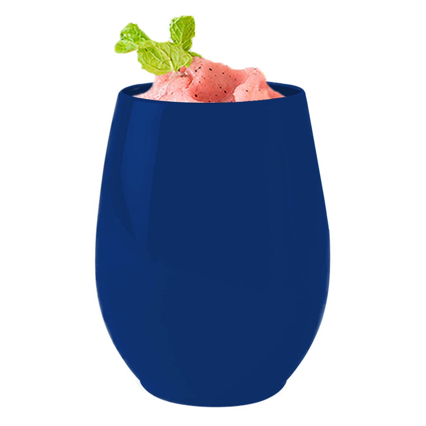 12 oz. Solid Navy Elegant Stemless Disposable Plastic Wine Glasses