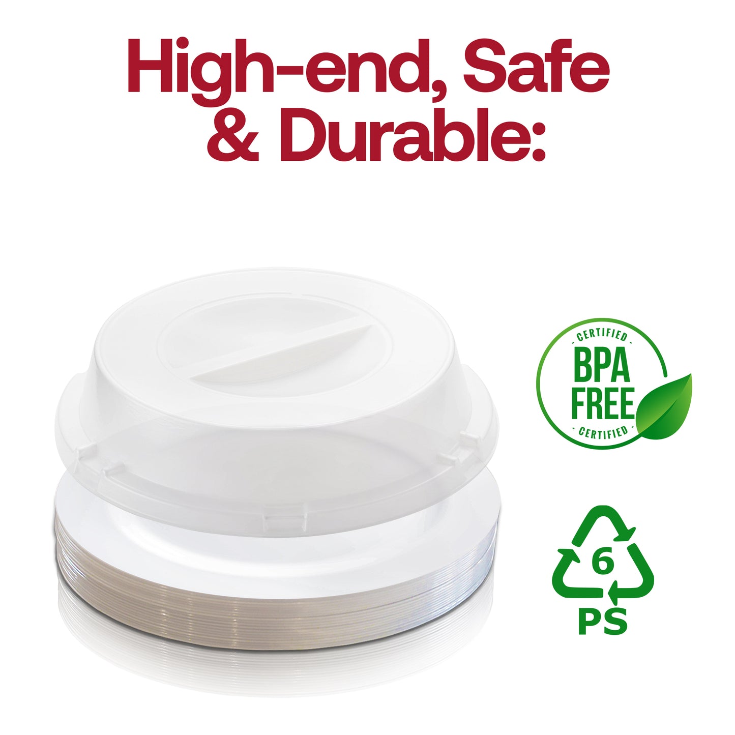 9" Solid White Plastic Buffet Plates with Clear Dome Lids