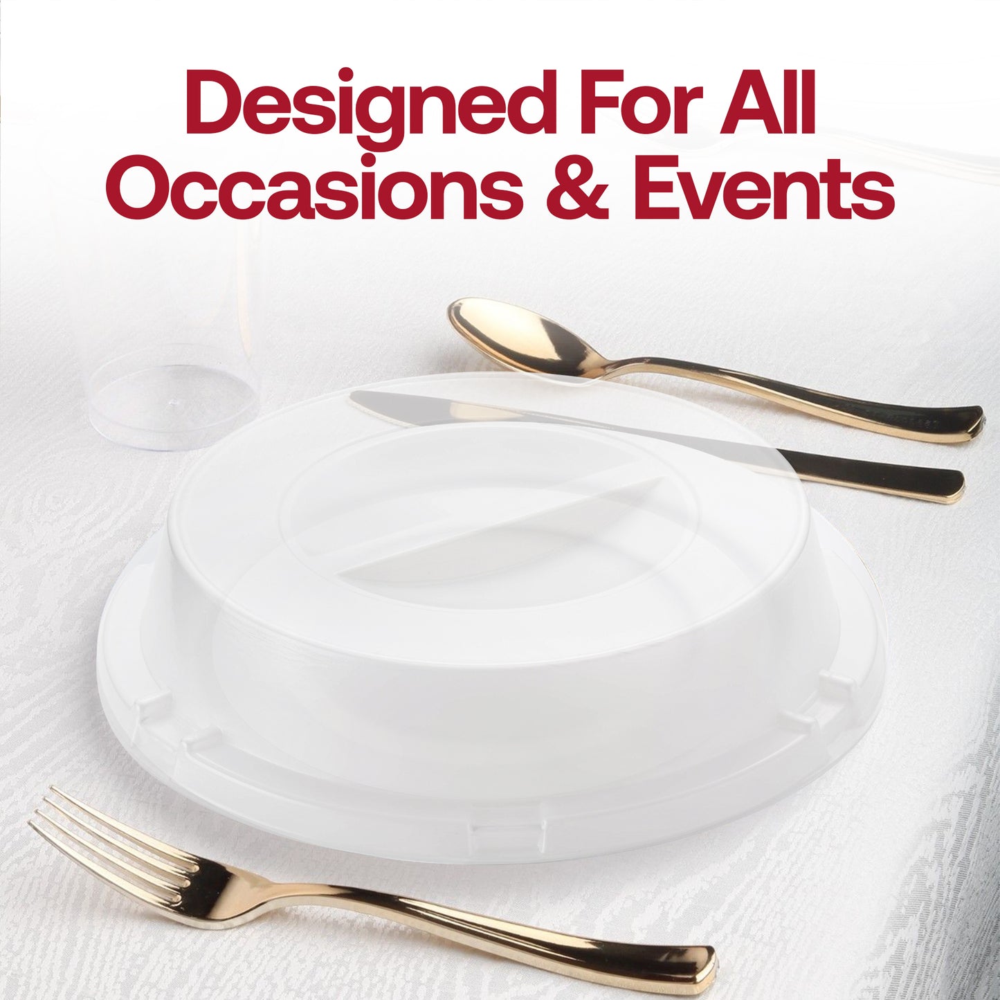9" Solid White Plastic Buffet Plates with Clear Dome Lids