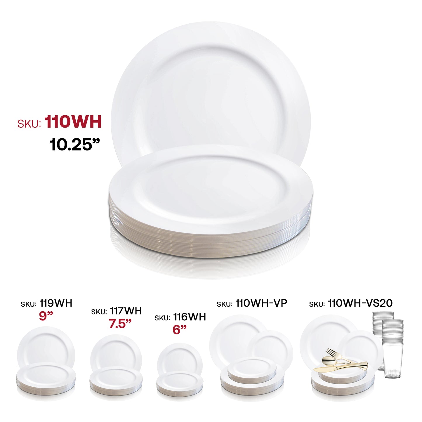 Solid White Economy Round Disposable Plastic Dinner Plates (10.25") SKU | The Kaya Collection