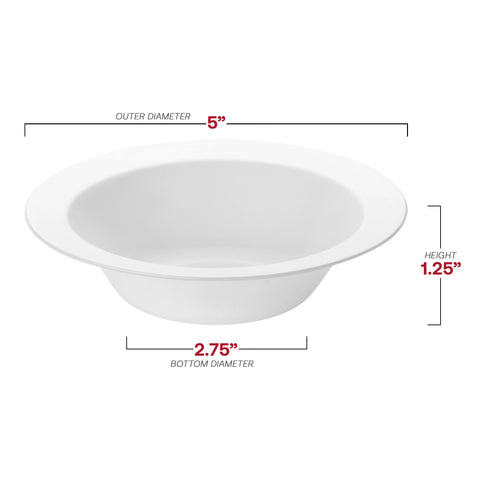 Solid White Edge Rim Round Disposable Plastic Dessert Bowls (5 oz.) Dimension | The Kaya Collection