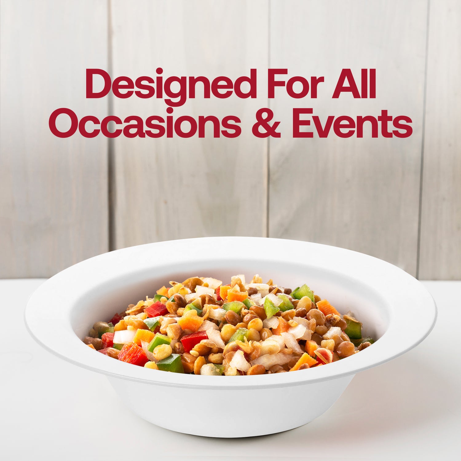 Solid White Edge Rim Round Disposable Plastic Soup Bowls (12 oz.) Lifestyle | The Kaya Collection