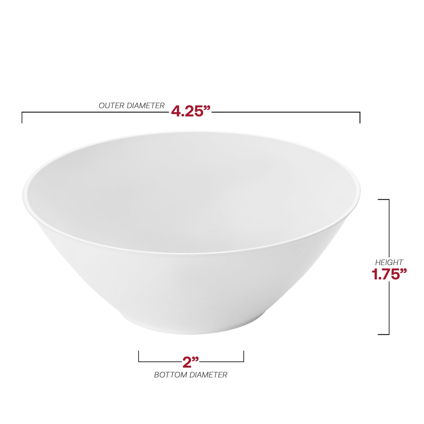 Solid White Organic Round Disposable Plastic Dessert Bowls (6 oz.) Dimension | The Kaya Collection