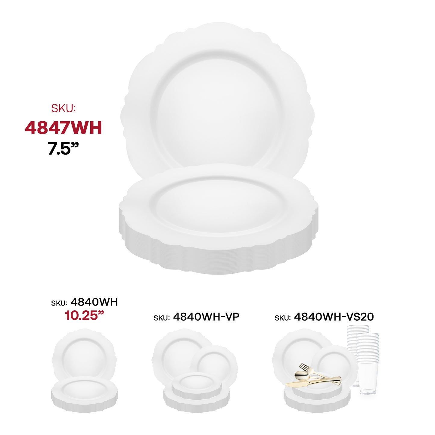 Solid White Round Blossom Plastic Disposable Salad Plates (7.5")