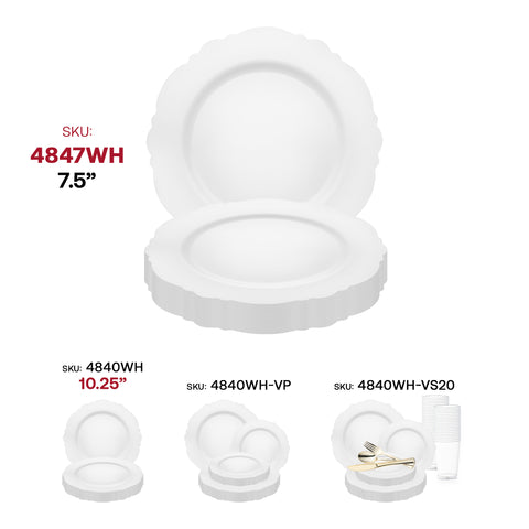 Solid White Round Blossom Plastic Disposable Salad Plates (7.5