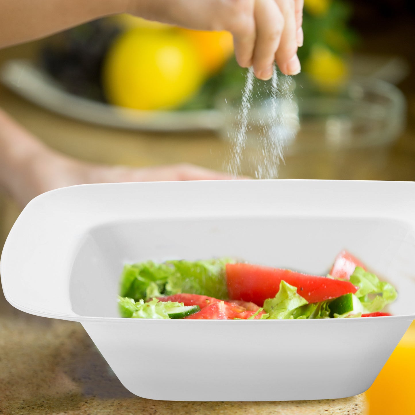 Solid White Rounded Square Plastic Dessert Bowls (5 oz.)