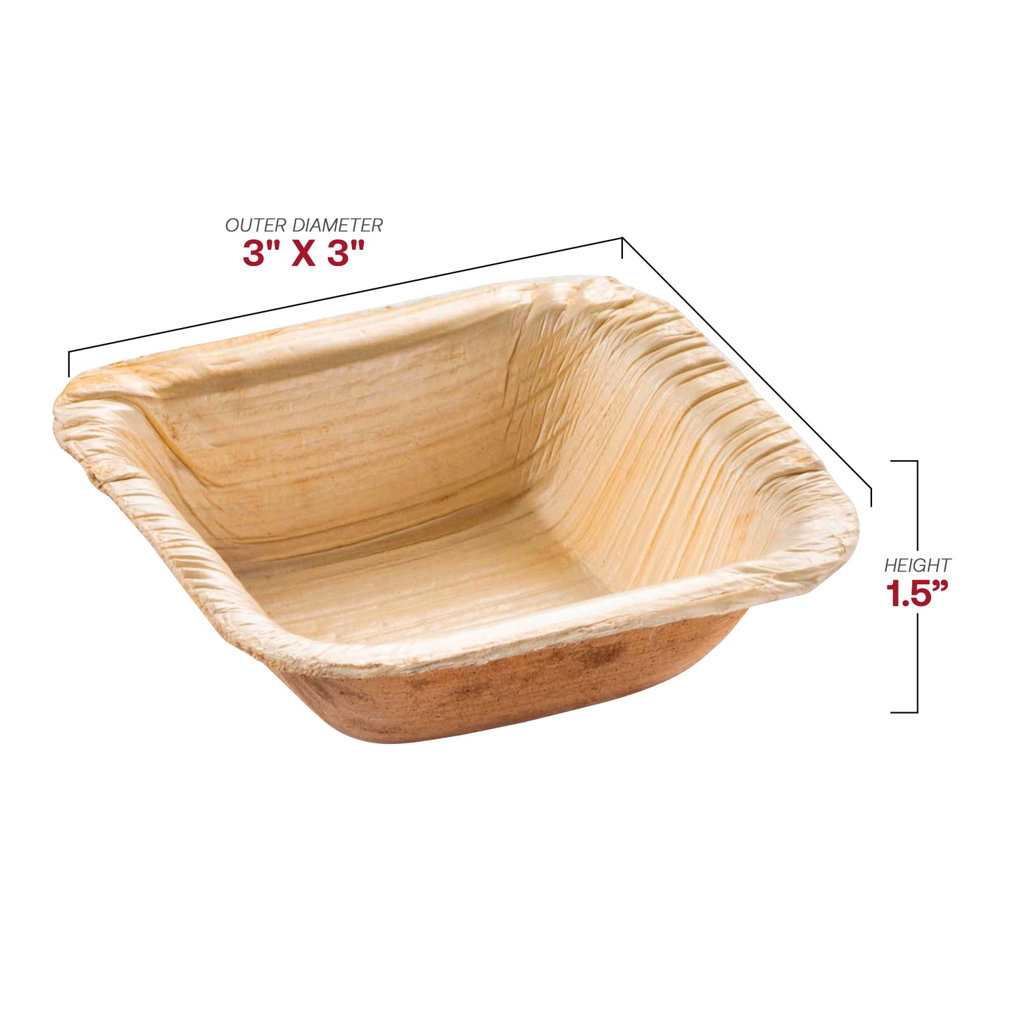 Square Palm Leaf Eco-Friendly Disposable Mini Bowls (3 oz.)
