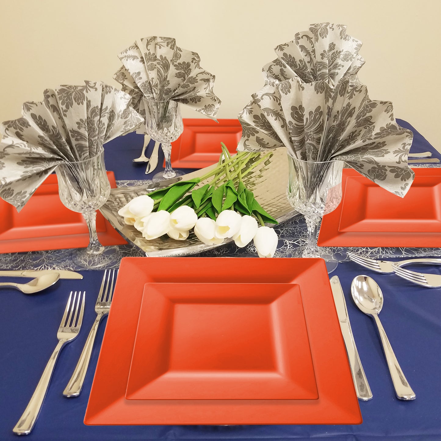 Tropical Coral Square Disposable Plastic Cake Plates (6.5")