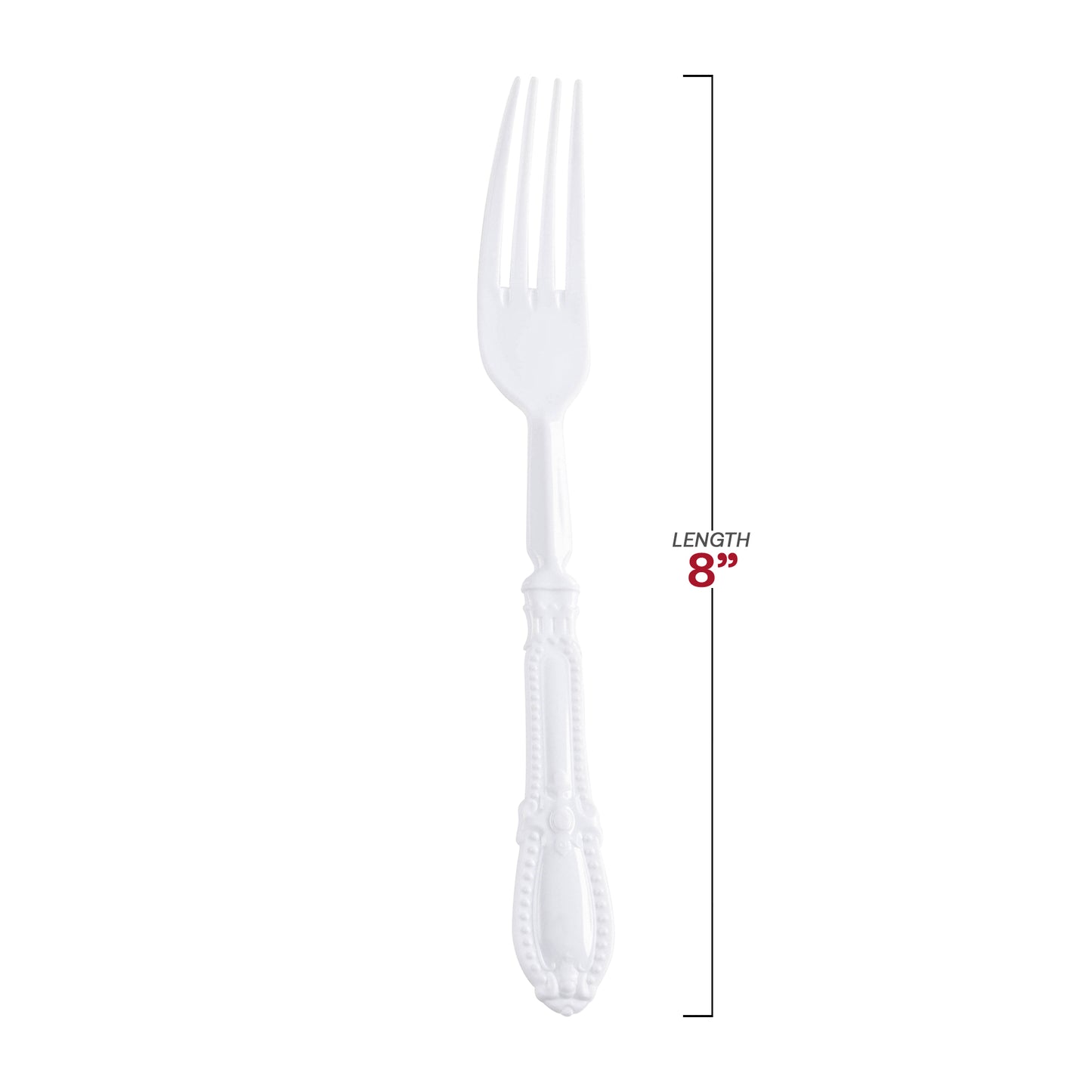 White Baroque Disposable Plastic Dinner Forks Dimension | The Kaya Collection