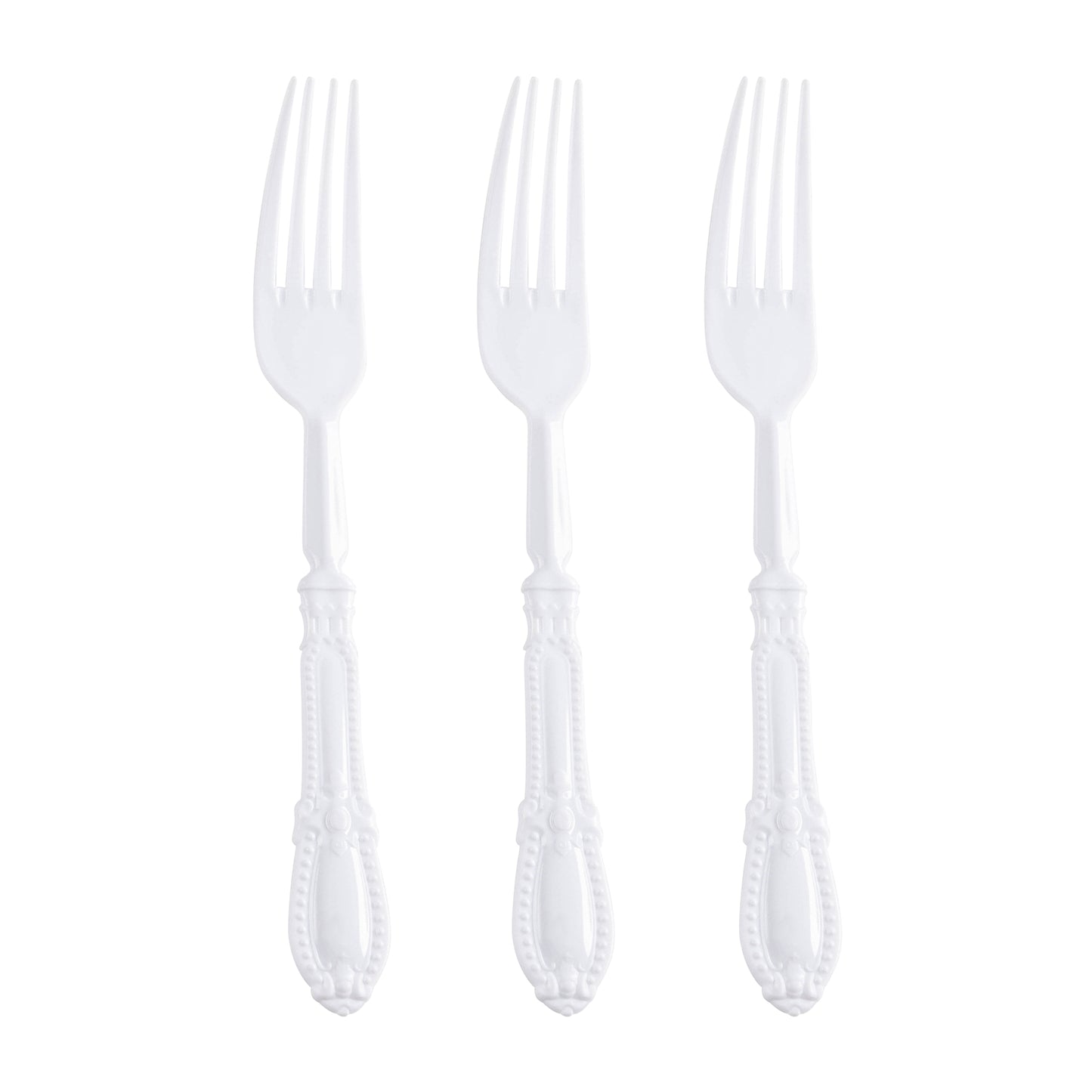 White Baroque Disposable Plastic Dinner Forks Secondary | The Kaya Collection