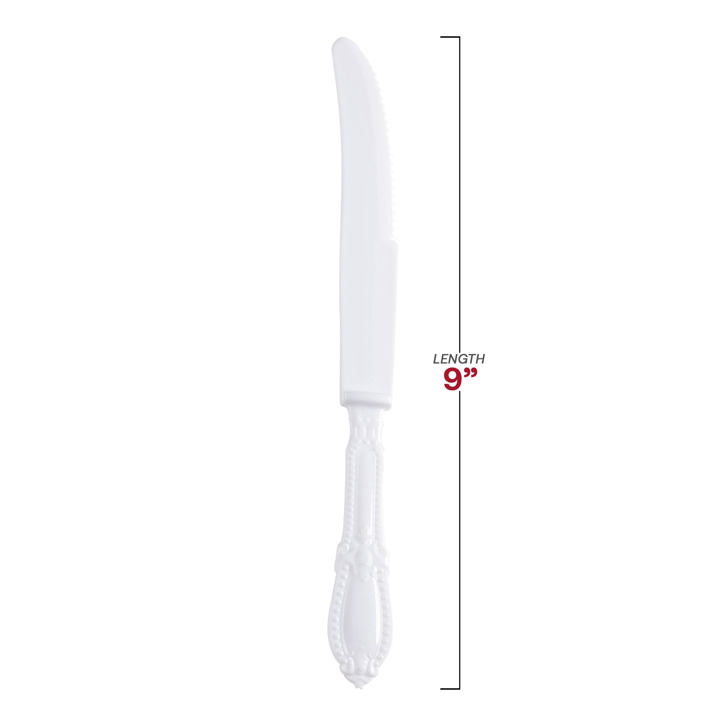 White Baroque Disposable Plastic Dinner Knives Dimension | The Kaya Collection