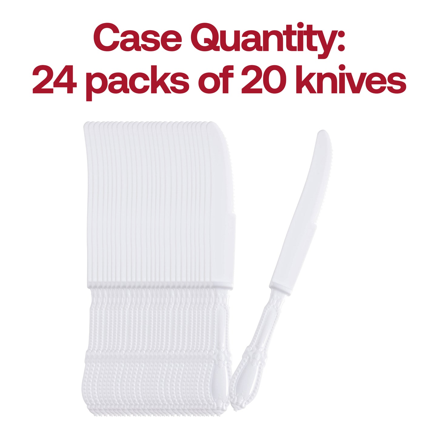 White Baroque Disposable Plastic Dinner Knives Quantity | The Kaya Collection