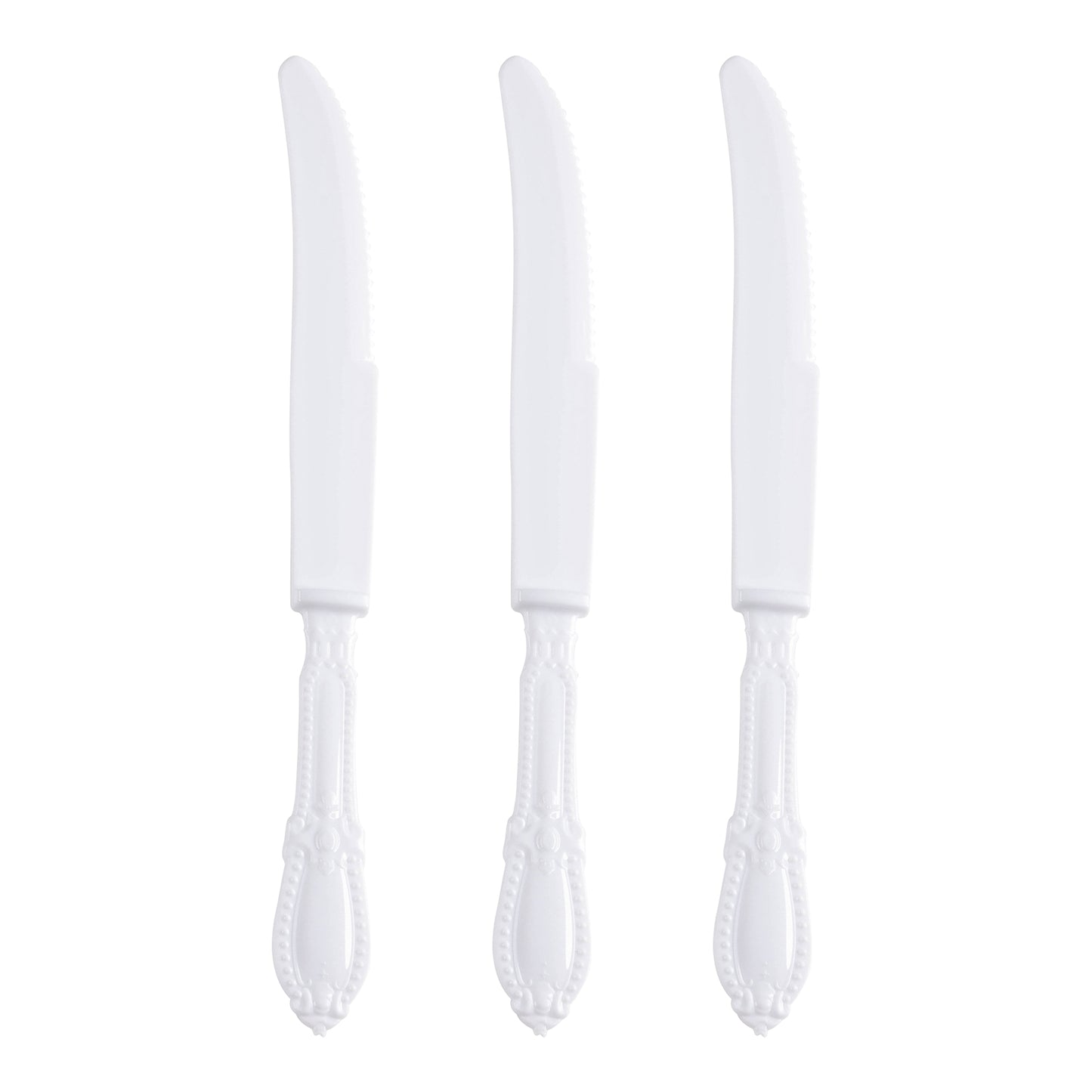 White Baroque Disposable Plastic Dinner Knives Secondary | The Kaya Collection
