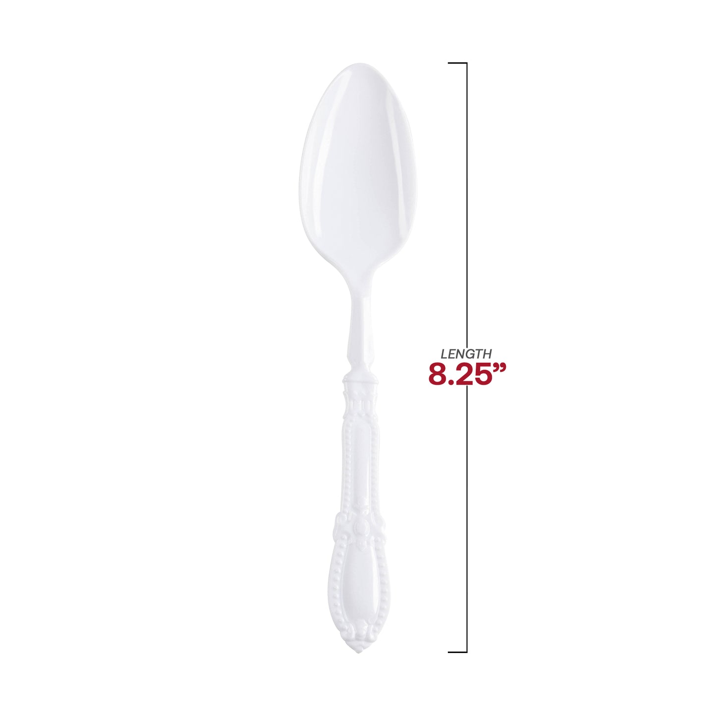 White Baroque Disposable Plastic Dinner Spoons Dimension | The Kaya Collection