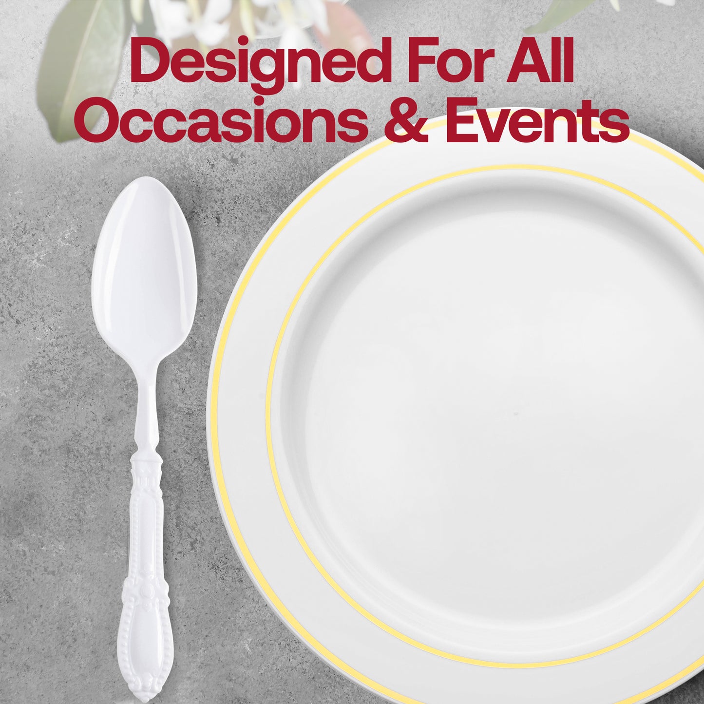 White Baroque Disposable Plastic Dinner Spoons Lifestyle | The Kaya Collection
