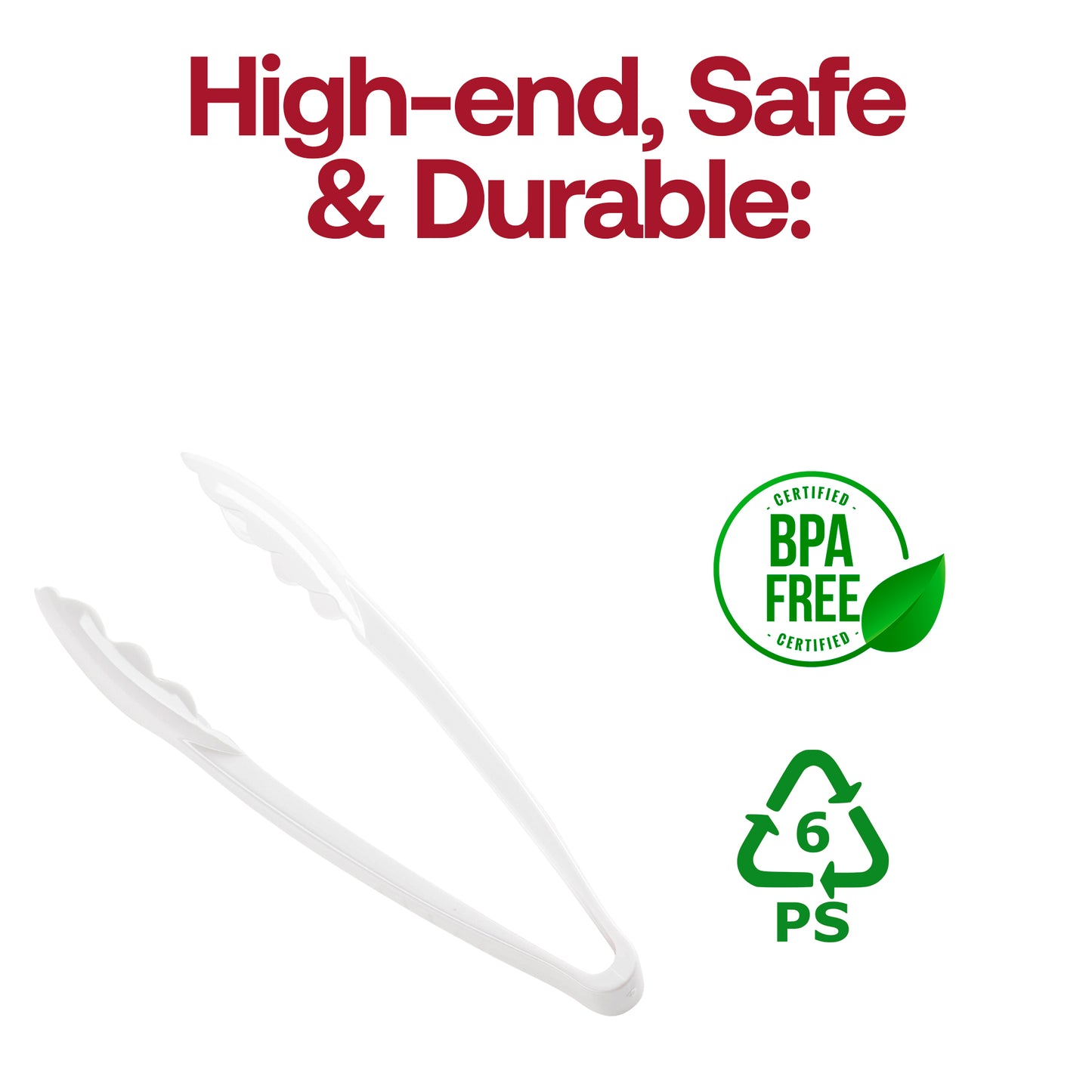 9" White Plastic Serving Tongs
