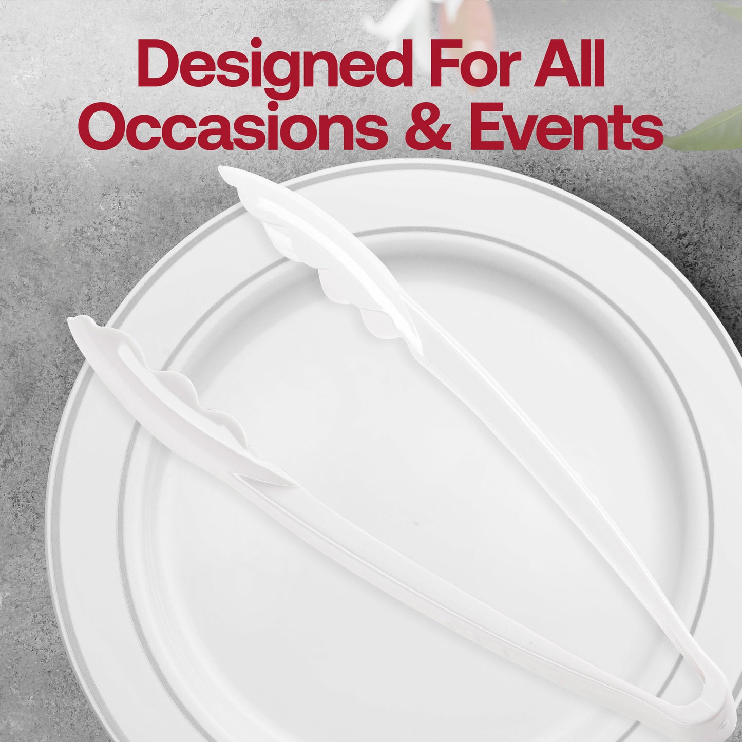 9" White Plastic Serving Tongs