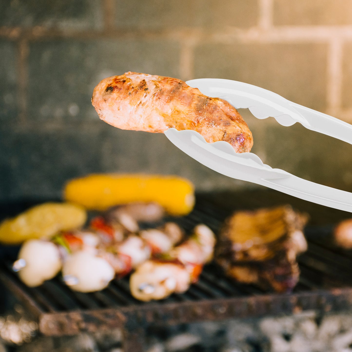 9" White Plastic Serving Tongs